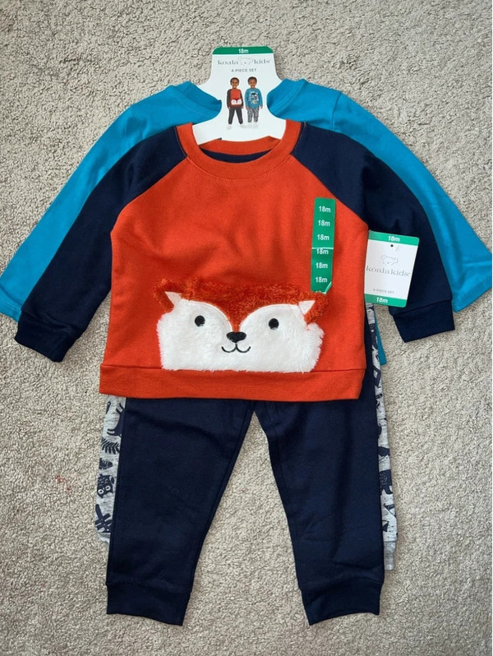 NWT Koala Kids 4 pc set Fox sweatshirt shirt pants
